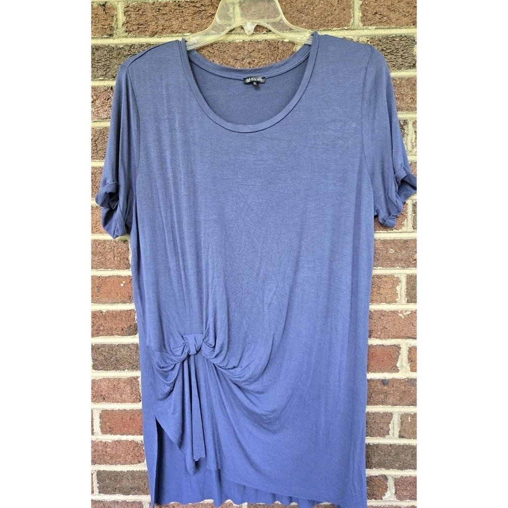 Hannah Women's XL Blue Raw Hem Tunic Lagenlook Drapey Boho Chic Festival Artsy